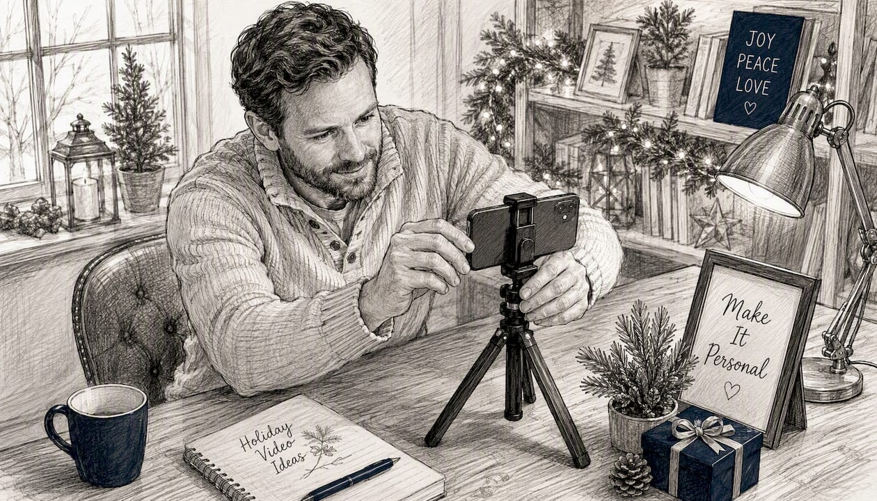 Parent setting up smartphone for holiday video recording