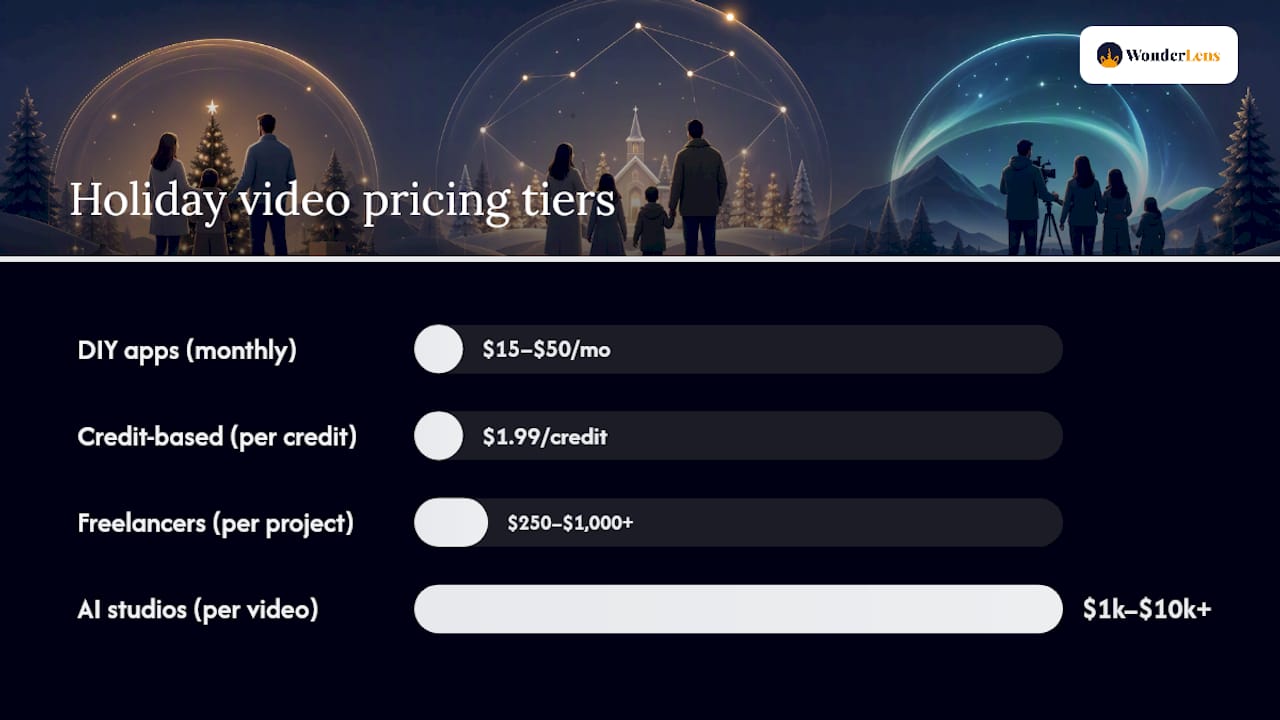 Diagram comparing holiday video pricing tiers and models
