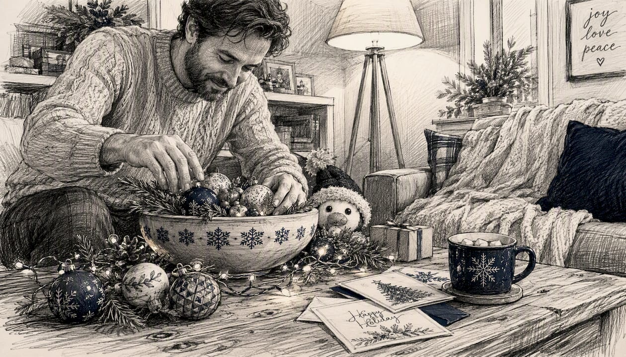 Parent setting up holiday surprise vignette