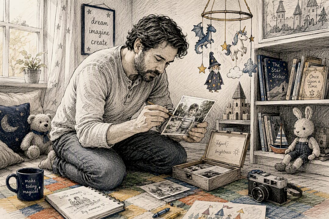 Parent preparing photo for animation