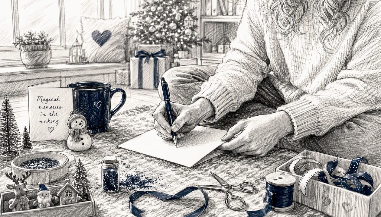 Hands preparing holiday keepsake craft