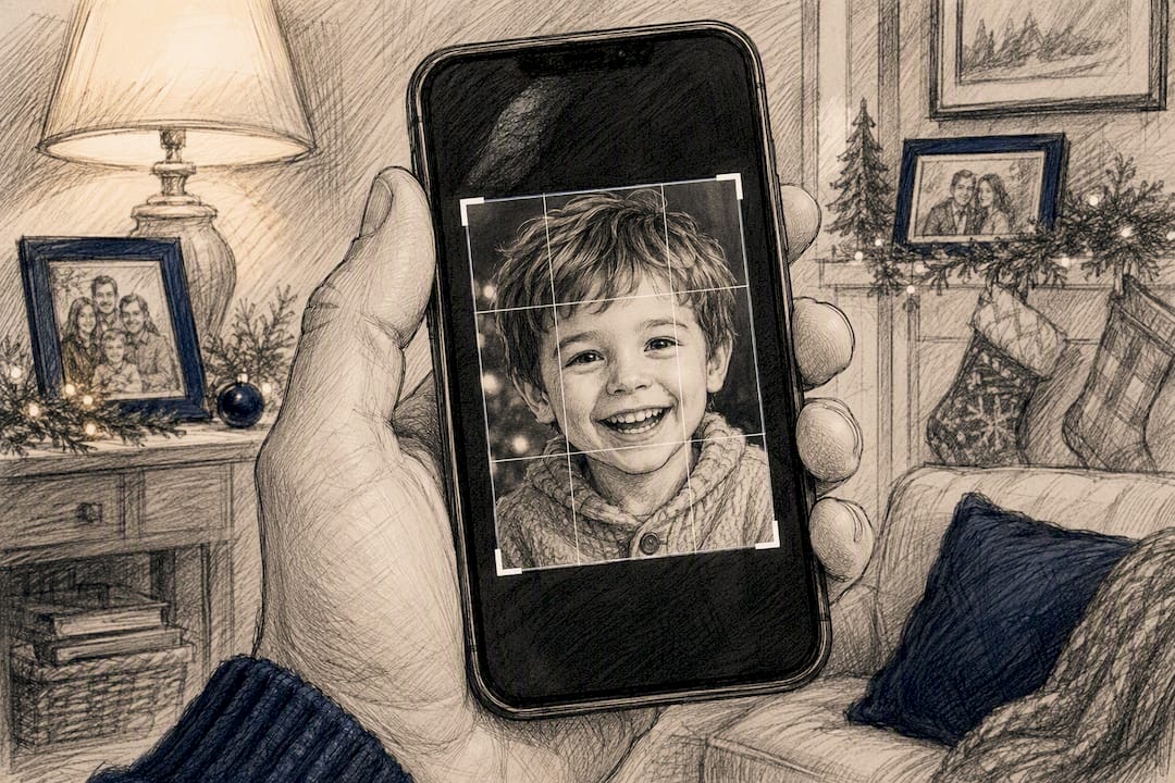 Hand cropping photo on phone to simplify background