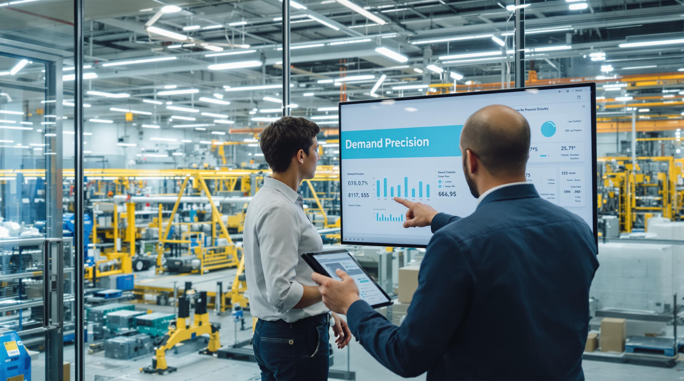 Managers using digital tools to coordinate just in time demand precision