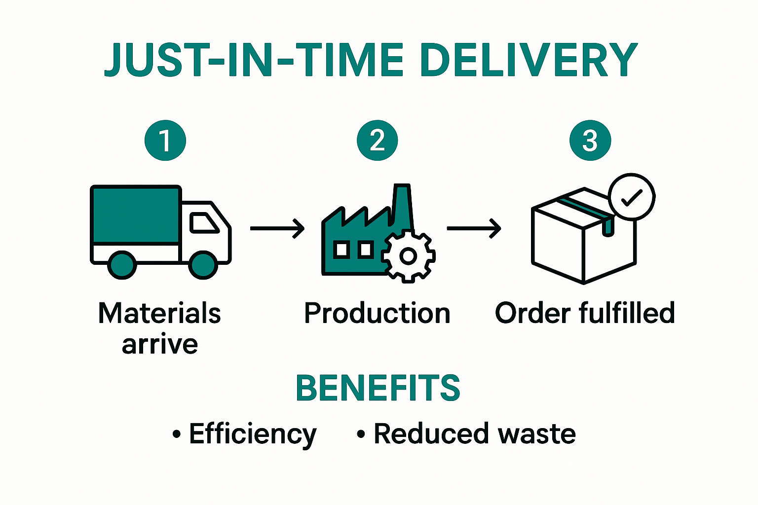 Infographic showing just in time delivery supply chain flow