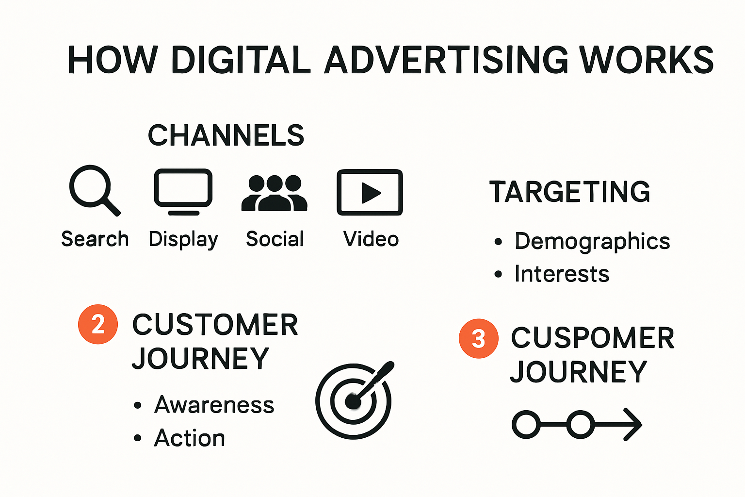 Infographic showing how digital advertising works and main formats