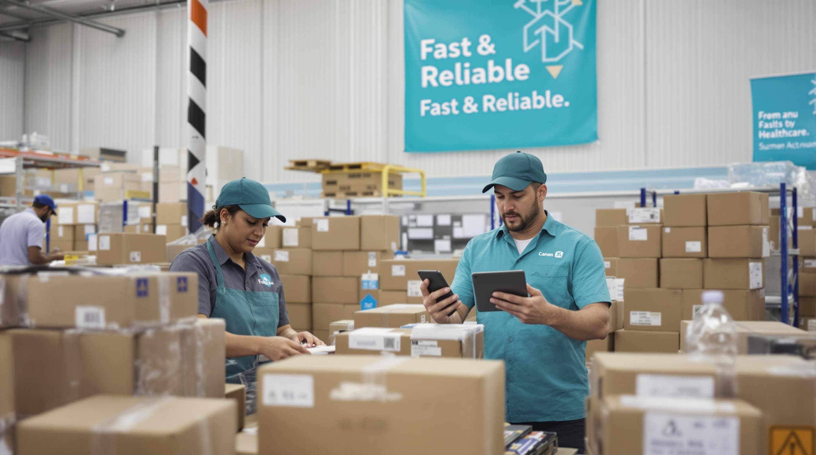 Warehouse couriers organizing expedited and specialized deliveries for ecommerce