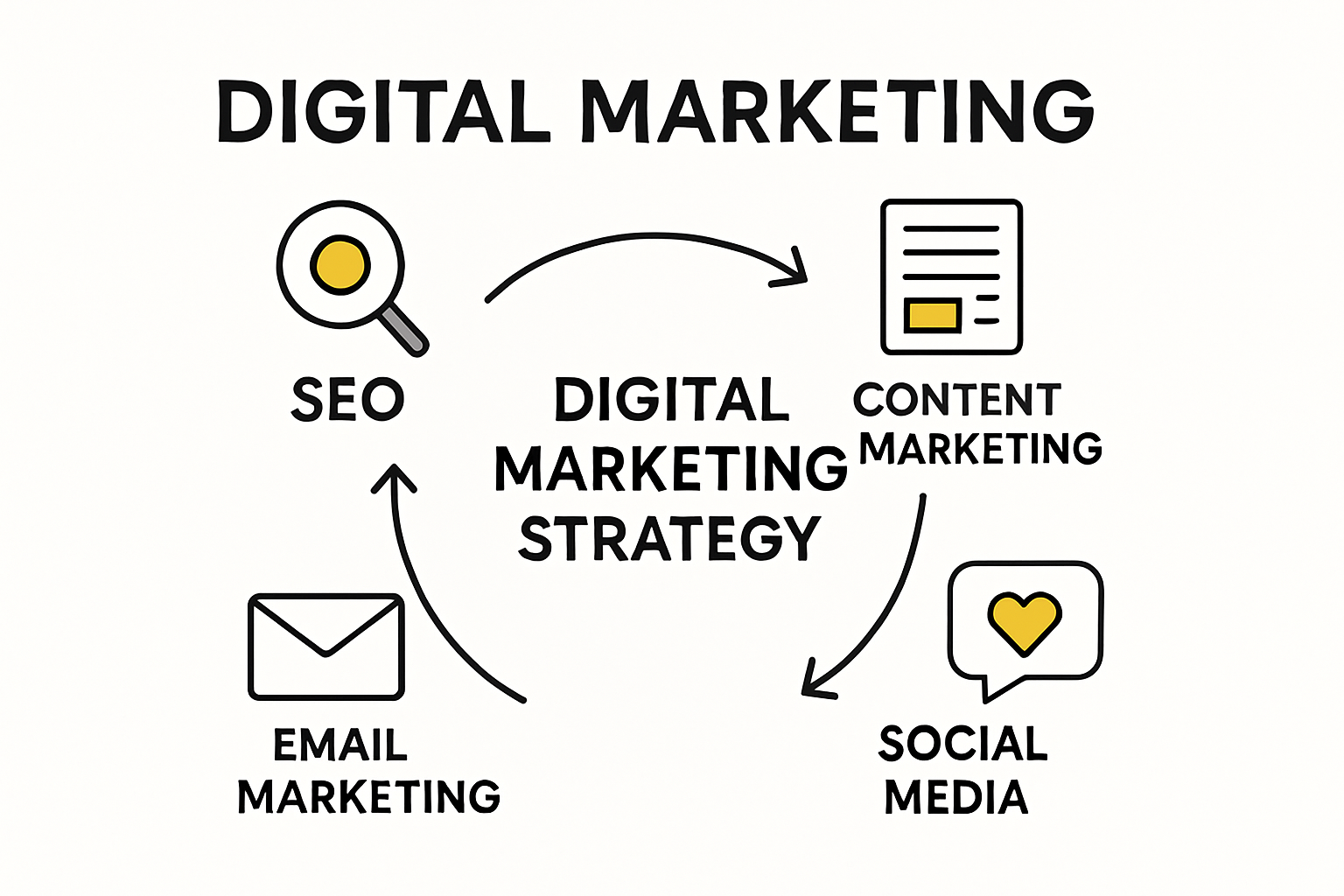 Infographic explaining digital marketing components and how they work together