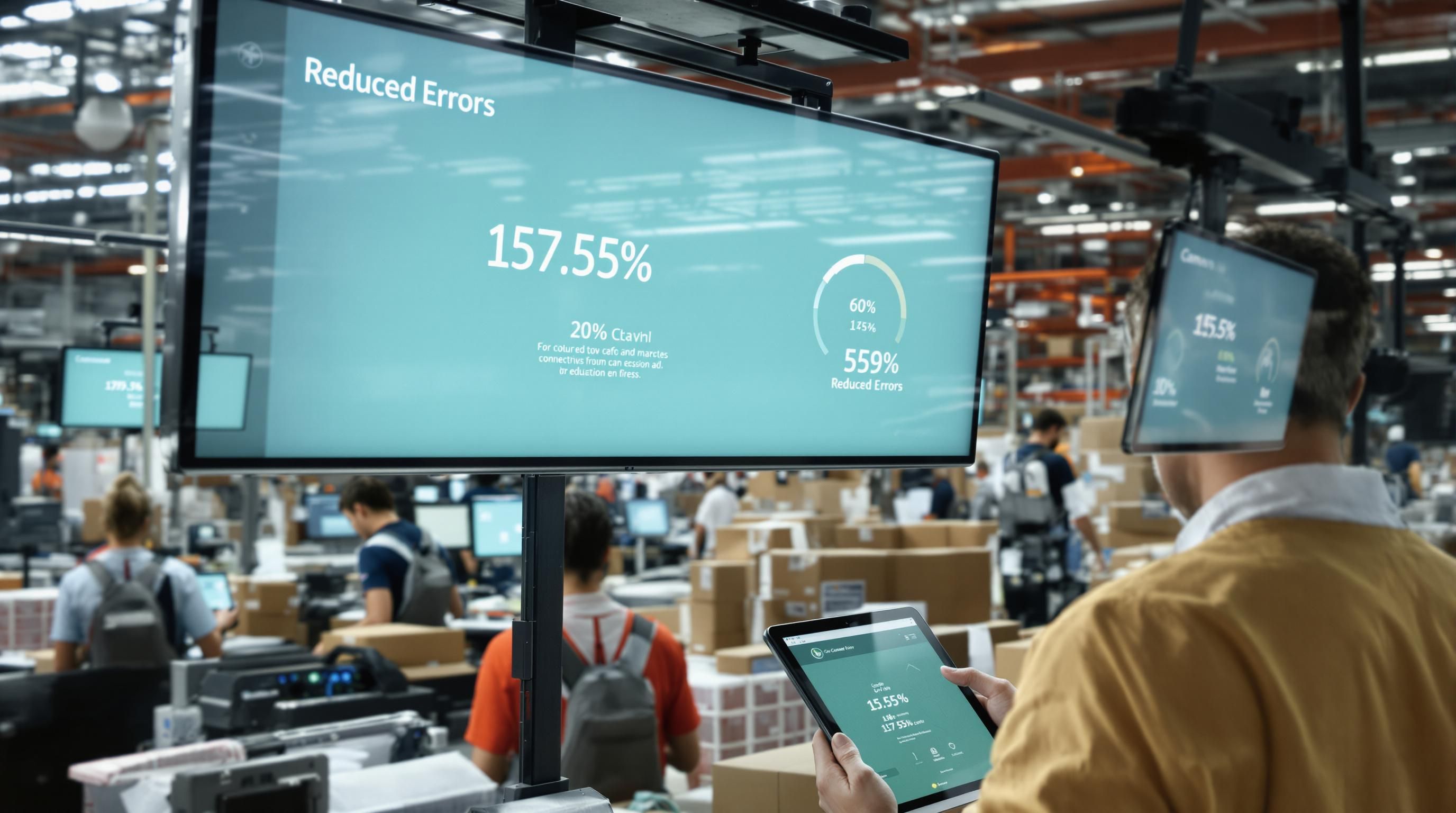 Warehouse team using technology for EDI with screens showing reduced errors