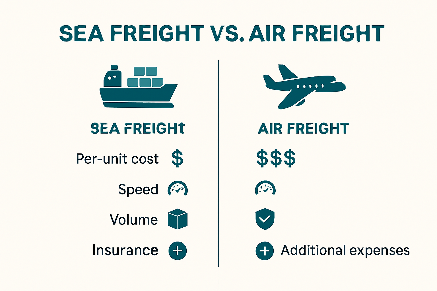 Infographic comparing cost structures of sea and air freight