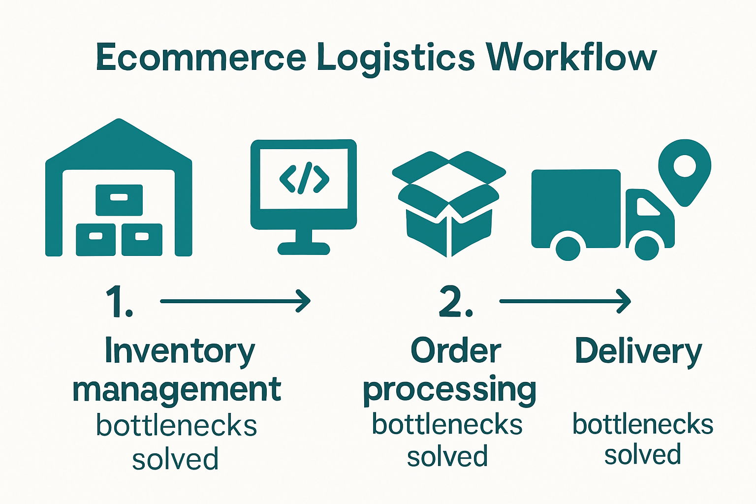 Infographic showing stages of ecommerce logistics and key workflow steps