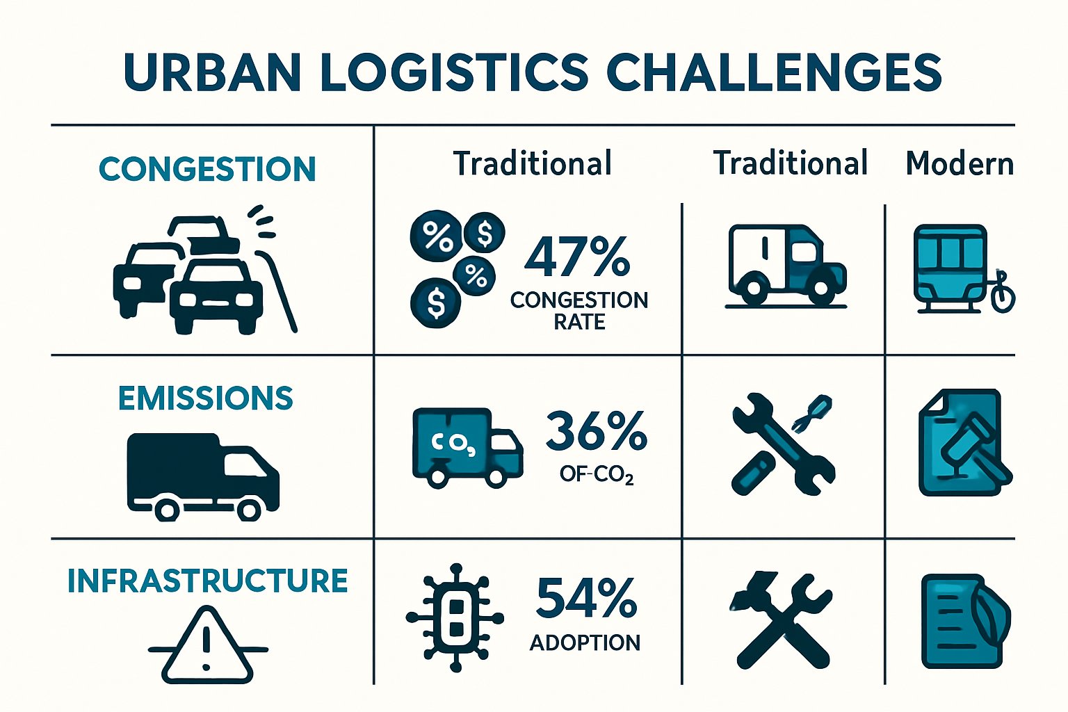Infographic showing urban logistics challenges and solutions in 2025