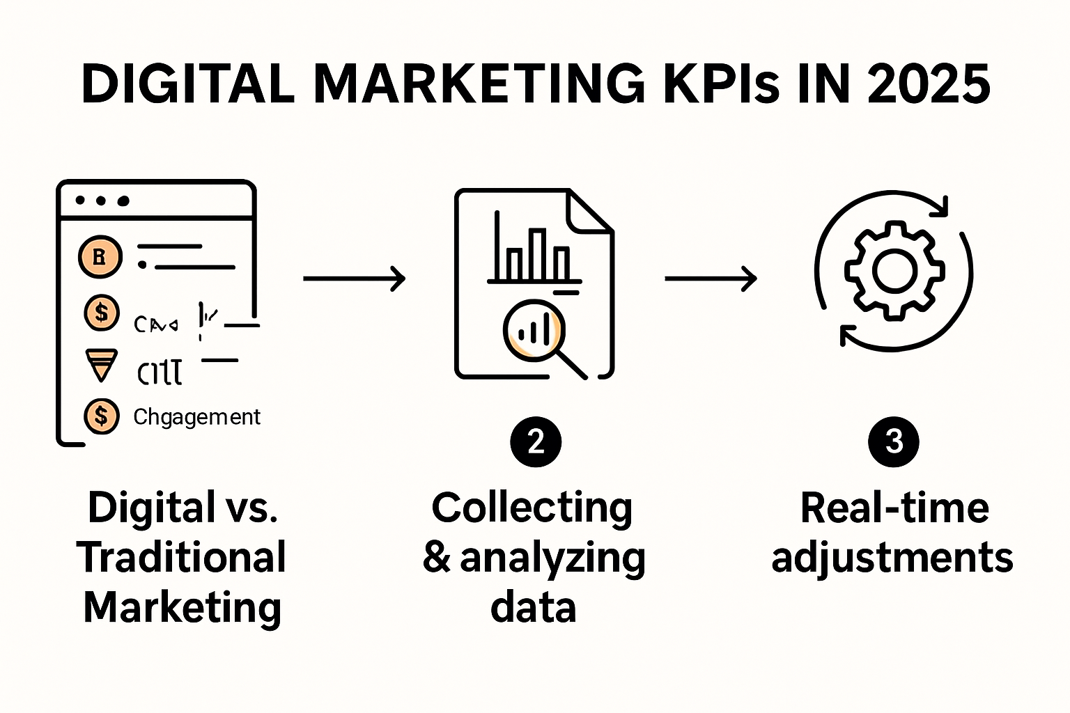Digital marketing KPI comparison chart with metrics and tracking process