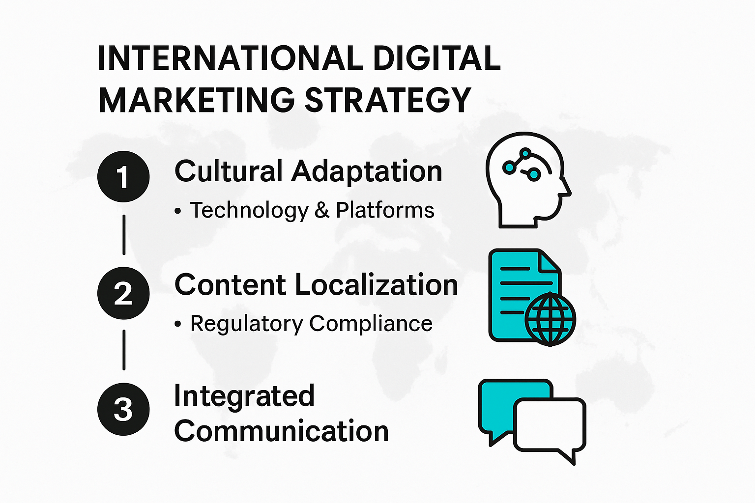 Infographic explaining key components of international digital marketing strategy