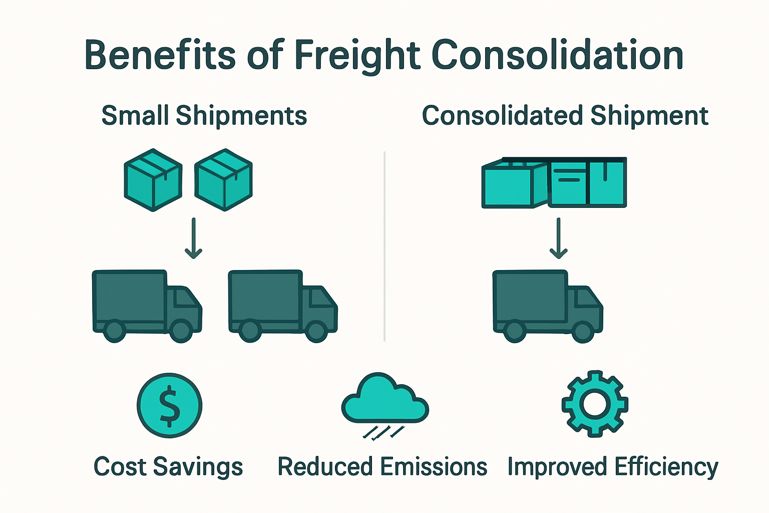 Infographic comparing traditional vs. consolidated freight benefits.