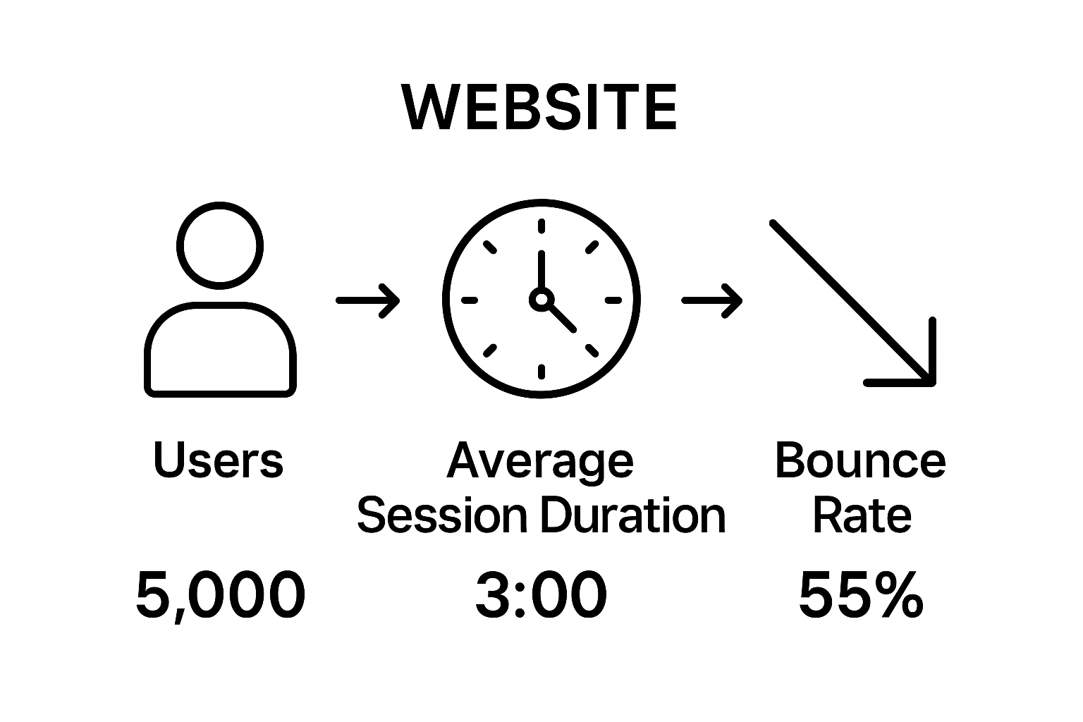 Infographic comparing users, session duration, and bounce rate metrics