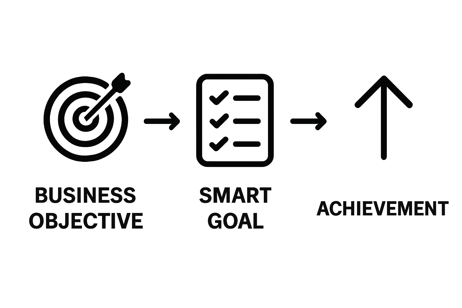 Infographic showing business objective, SMART goal, and achievement steps