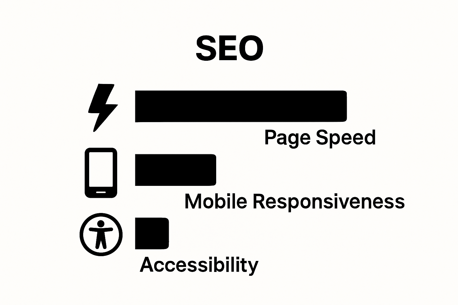 Infographic comparing page speed, mobile responsiveness, accessibility for SEO