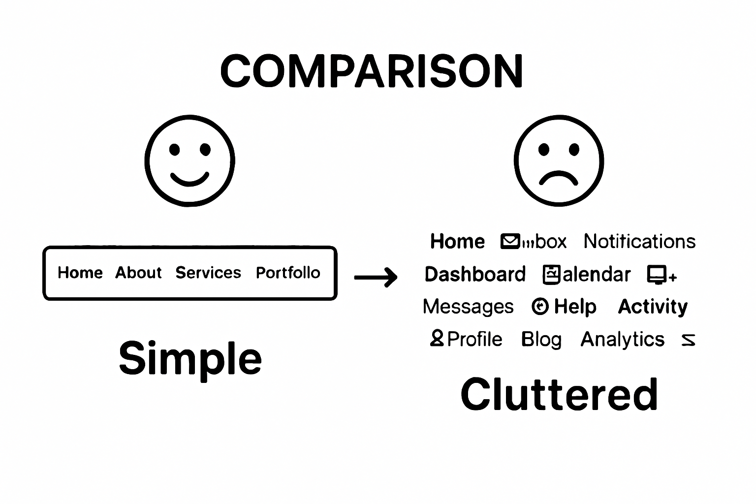 Comparison between simple and complex website menu designs