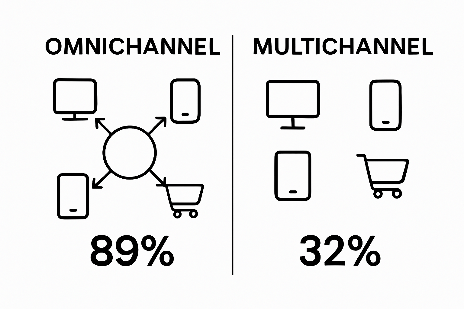 Omnichannel versus Multichannel marketing visual comparison infographic