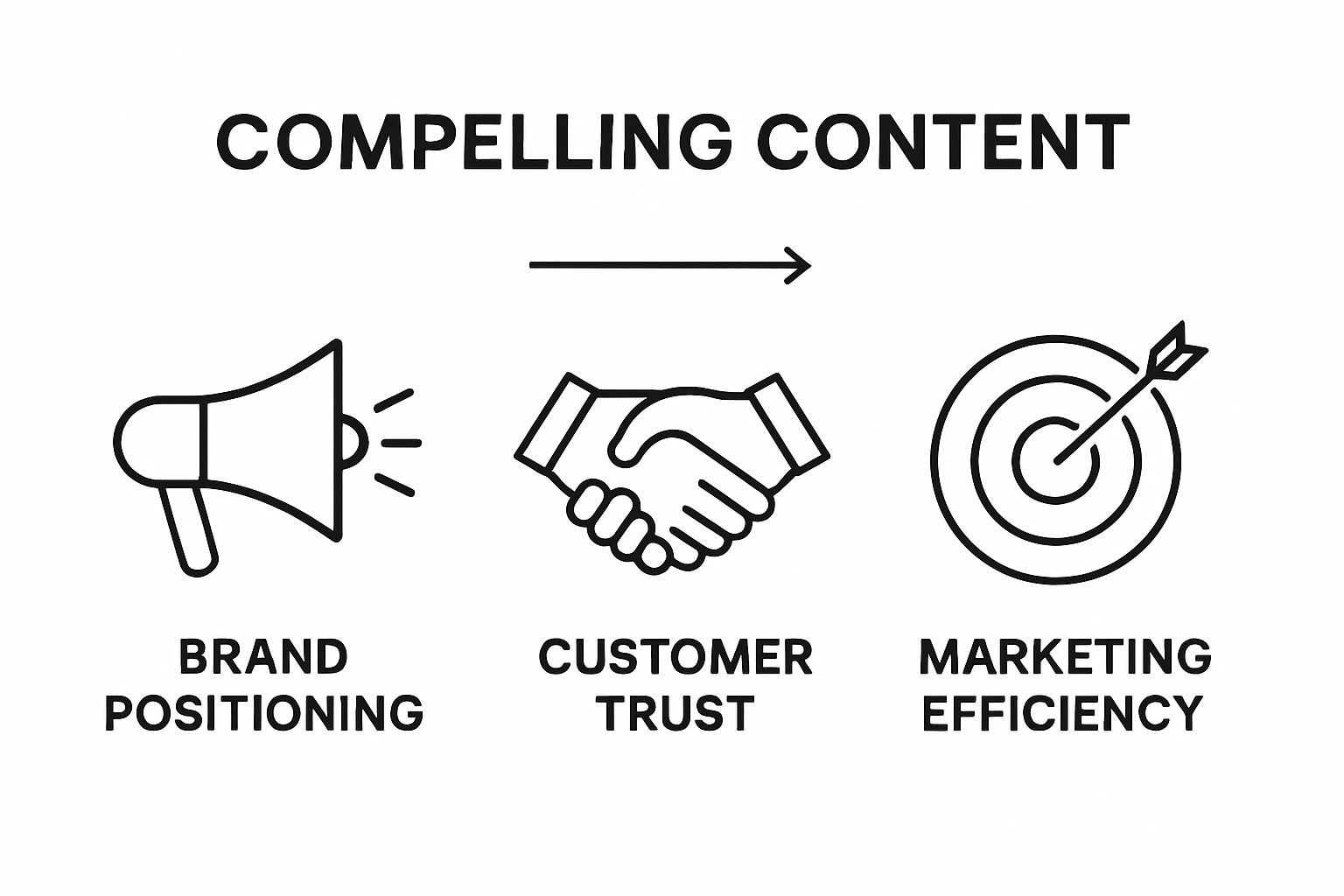 Infographic of three key business benefits: brand positioning, customer trust, marketing efficiency