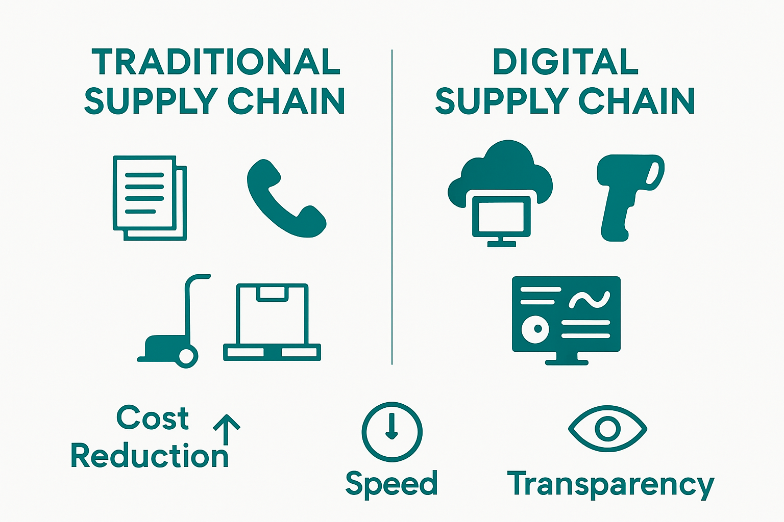 Traditional supply chain versus digital supply chain comparison chart