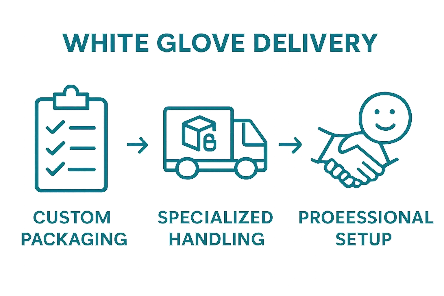 Three-step white glove delivery: packaging, secure transport, setup