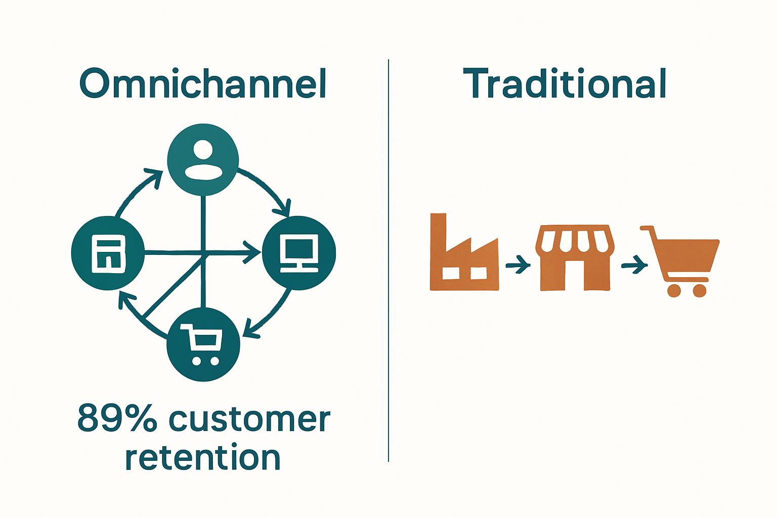 Infographic comparison of omnichannel and traditional supply chains with customer retention rates