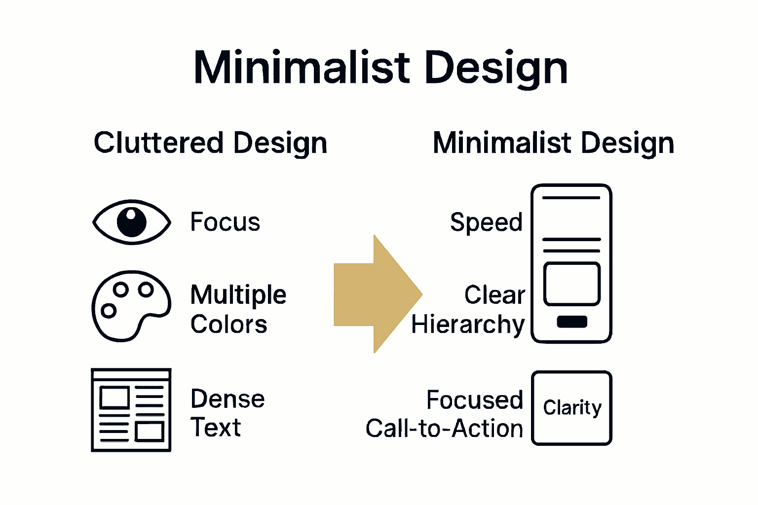 Infographic comparing cluttered vs minimalist website designs for businesses.