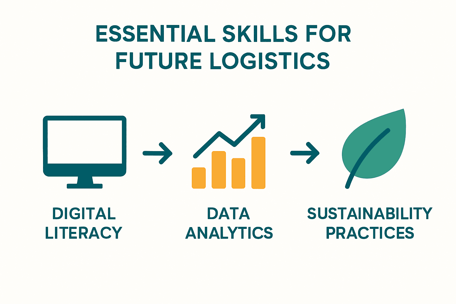 Infographic comparing digital, analytical, and sustainable skills in logistics.