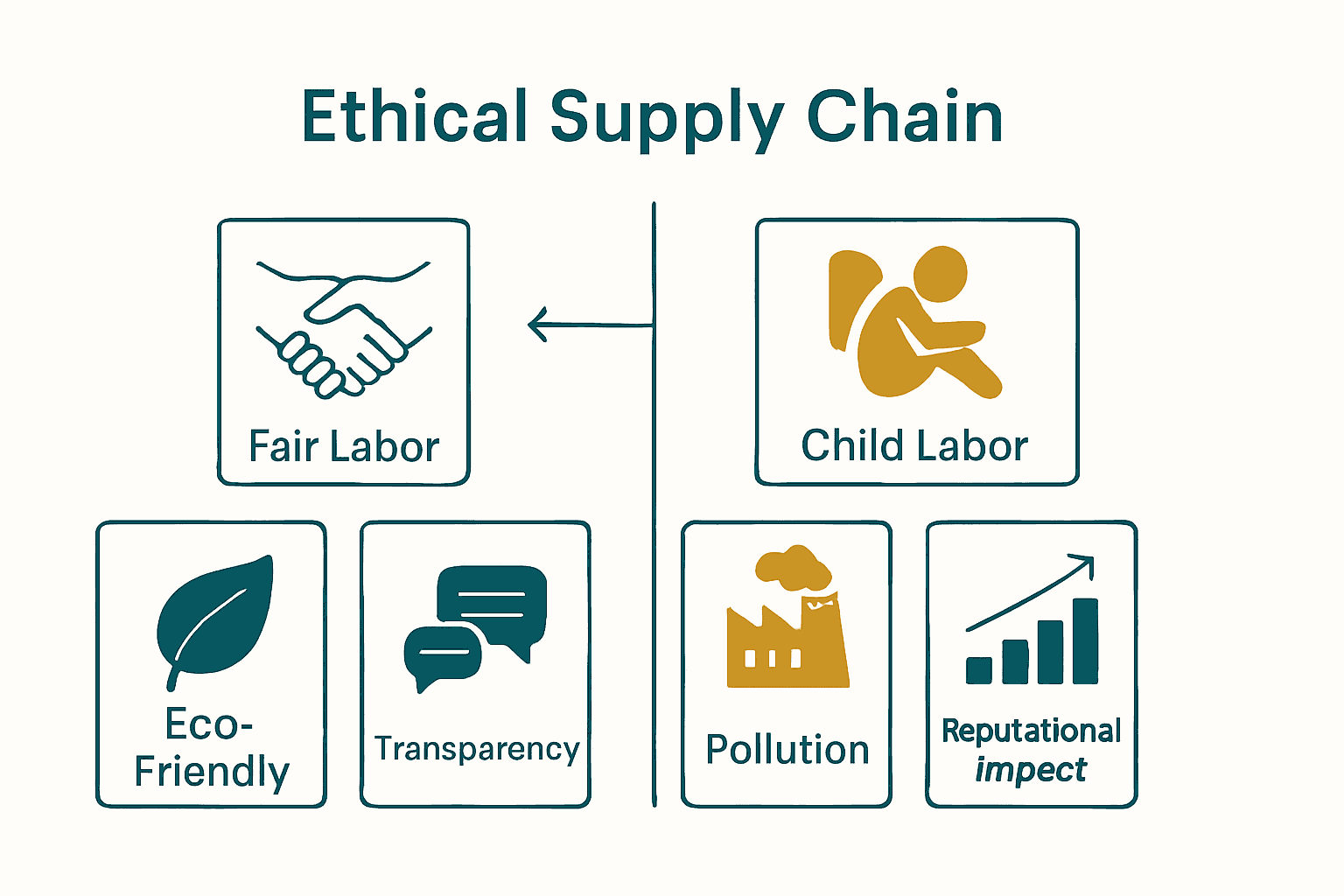 Infographic comparing ethical and unethical supply chain characteristics.