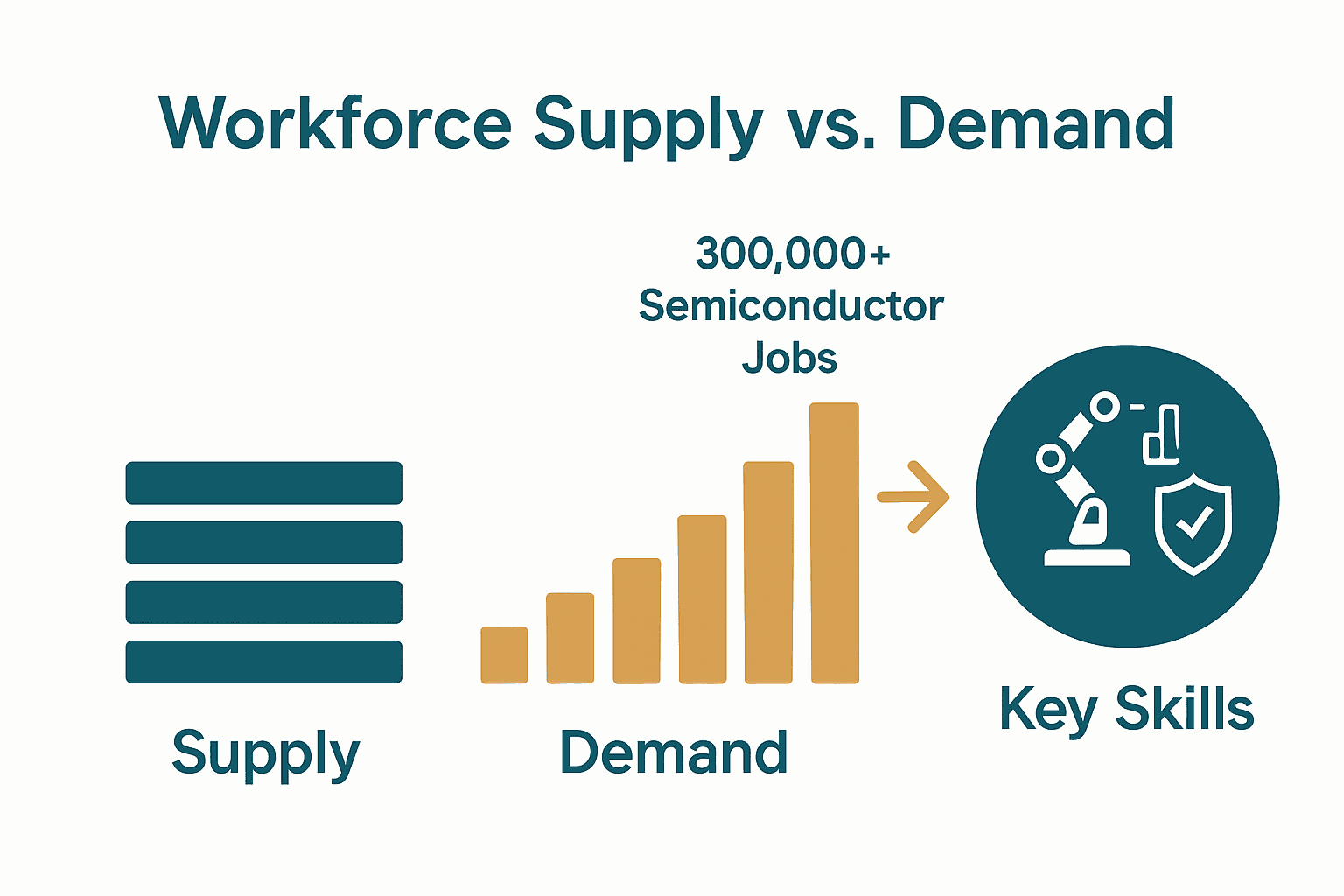 Infographic showing workforce supply versus demand in the supply chain sector with key skills icons.