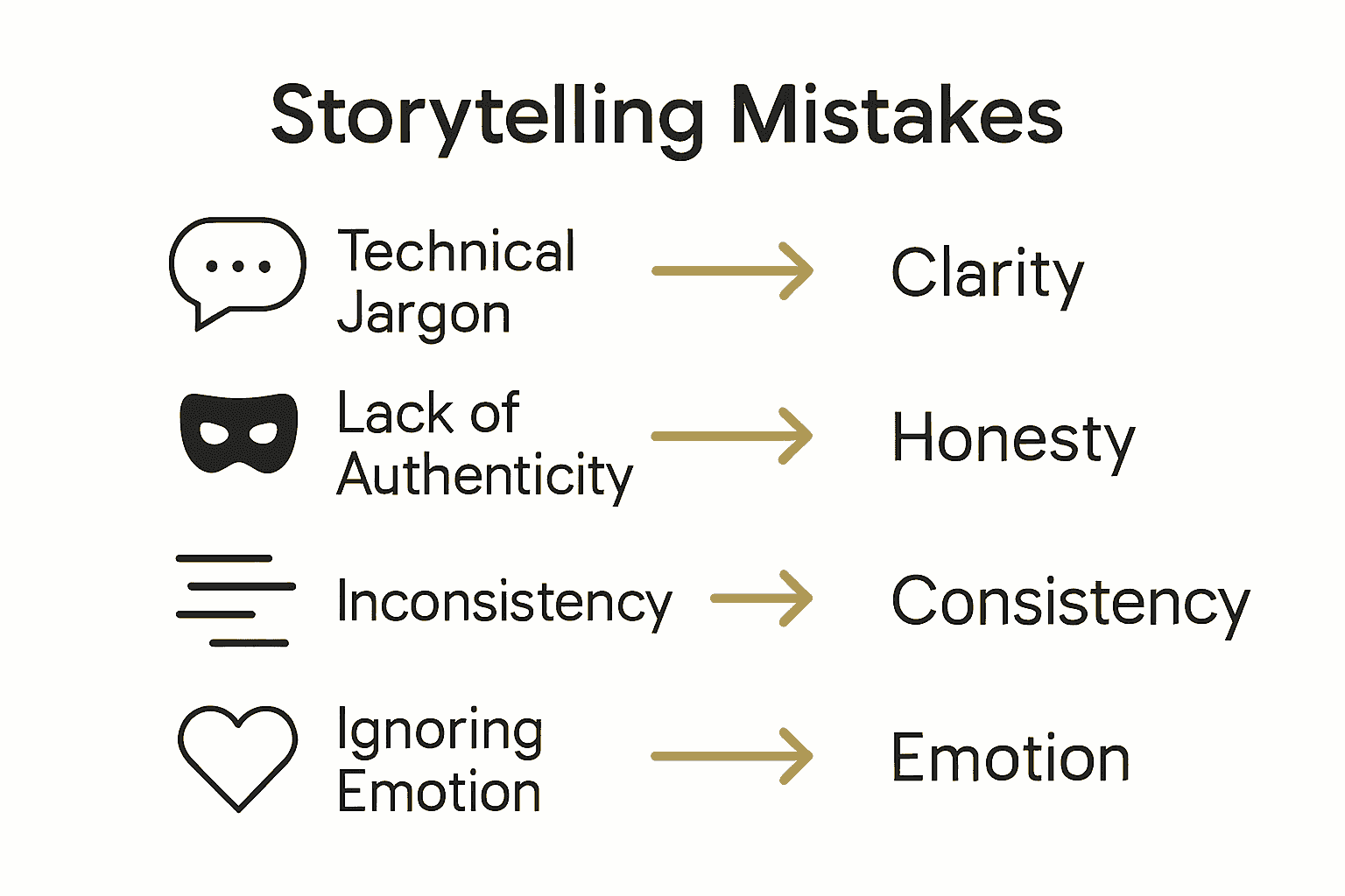 Infographic showing storytelling mistakes and how to avoid them