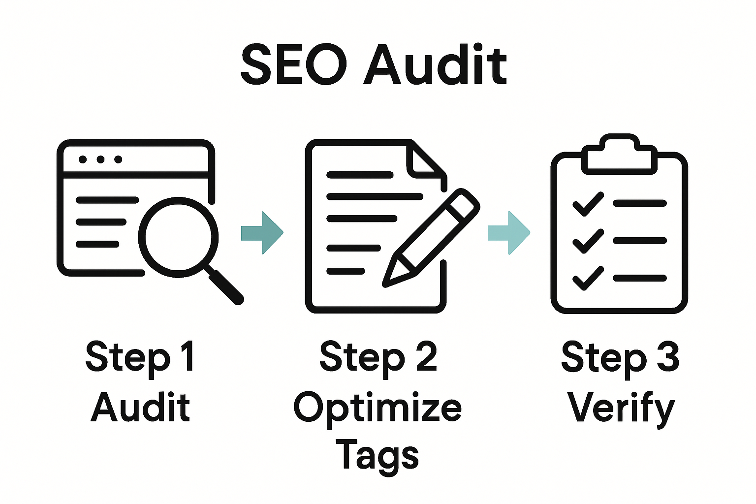 Infographic showing three-step SEO audit workflow