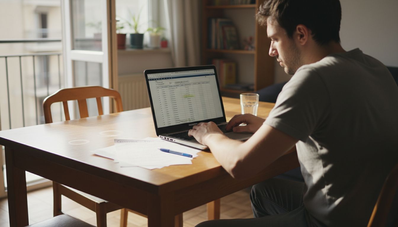 Person entering conversion rate formula at home table