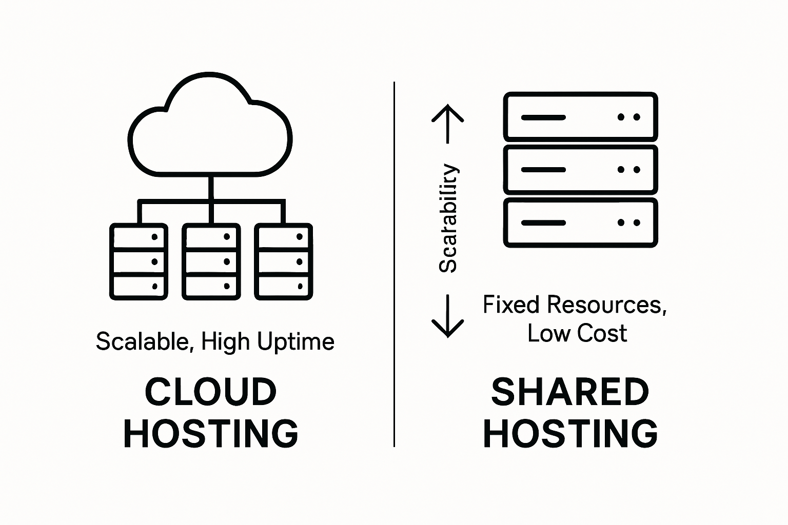 Infographic comparing cloud and shared hosting
