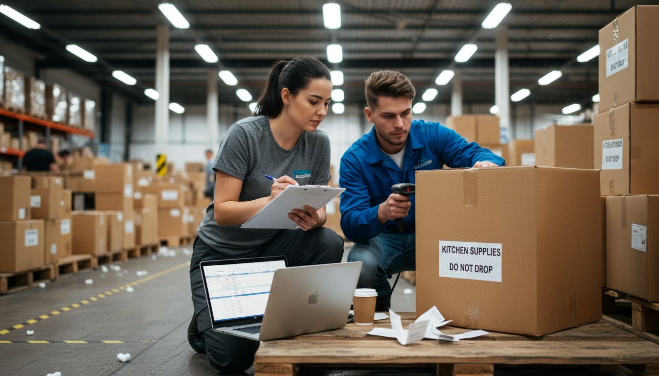 Warehouse staff verifying ecommerce shipments