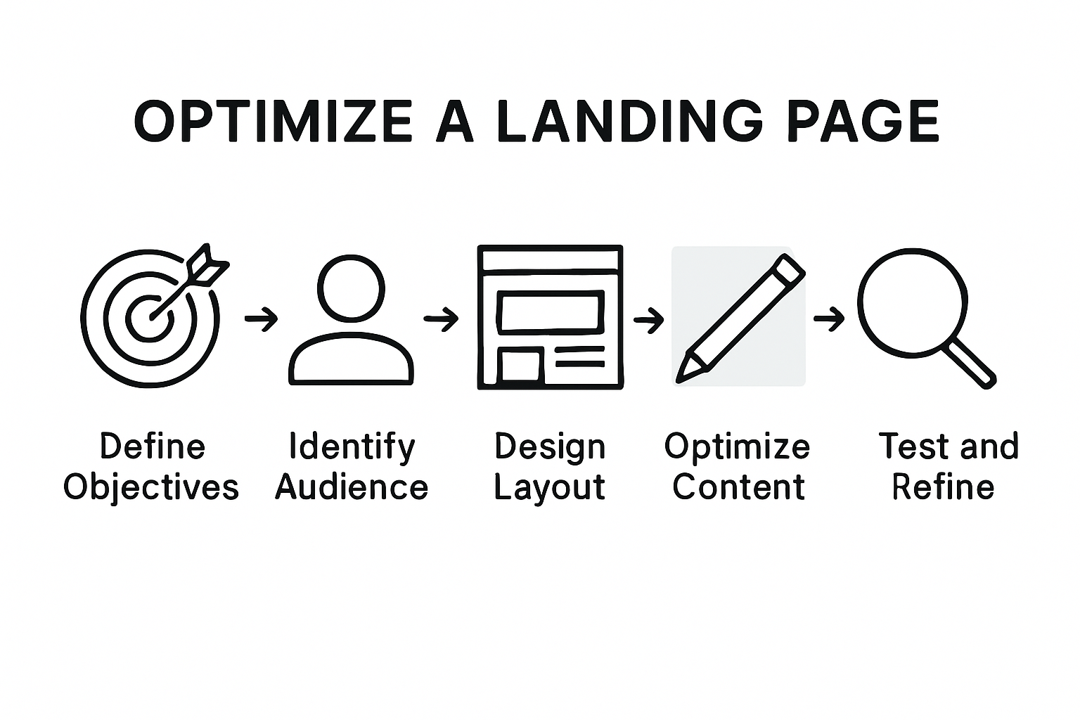 Infographic visualizing steps for landing page optimization