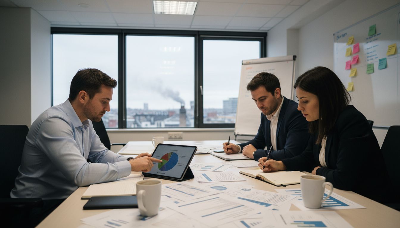 Team analyzing supply chain data in office
