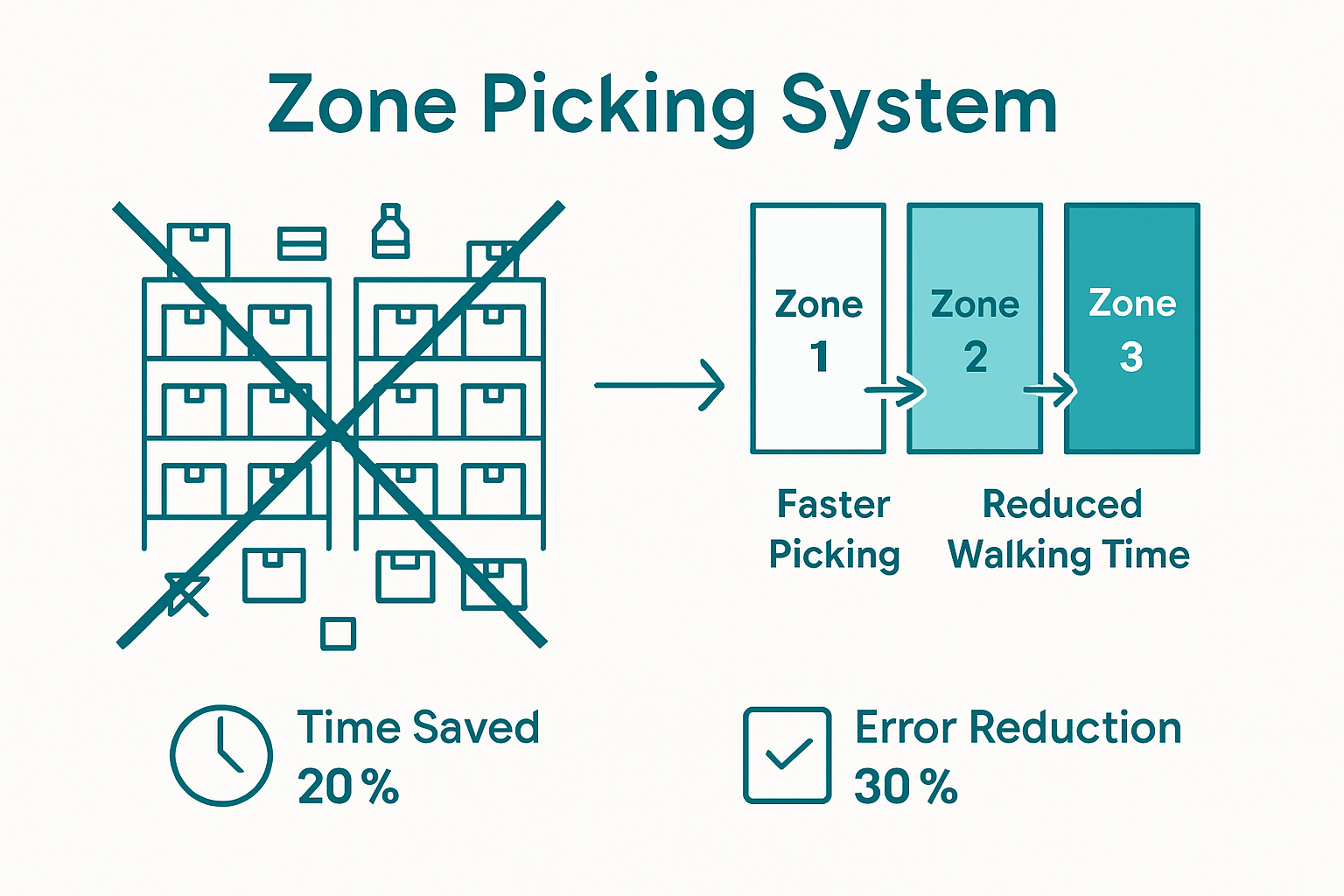 Infographic shows efficient vs inefficient warehouse layout