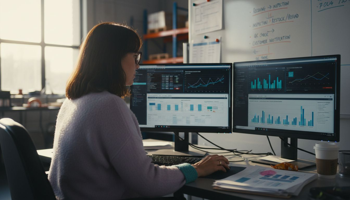 Manager at returns tracking dashboard workstation