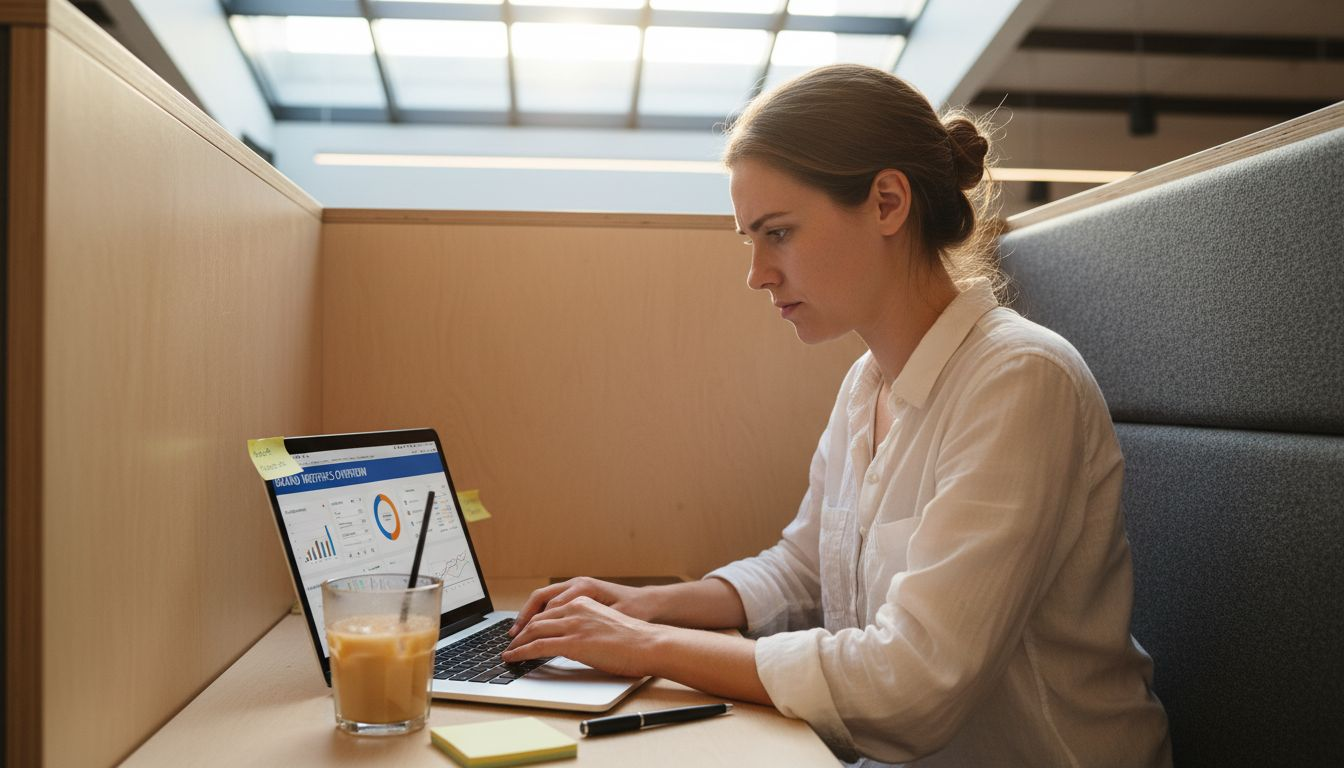 Analyst reviewing brand metrics dashboard