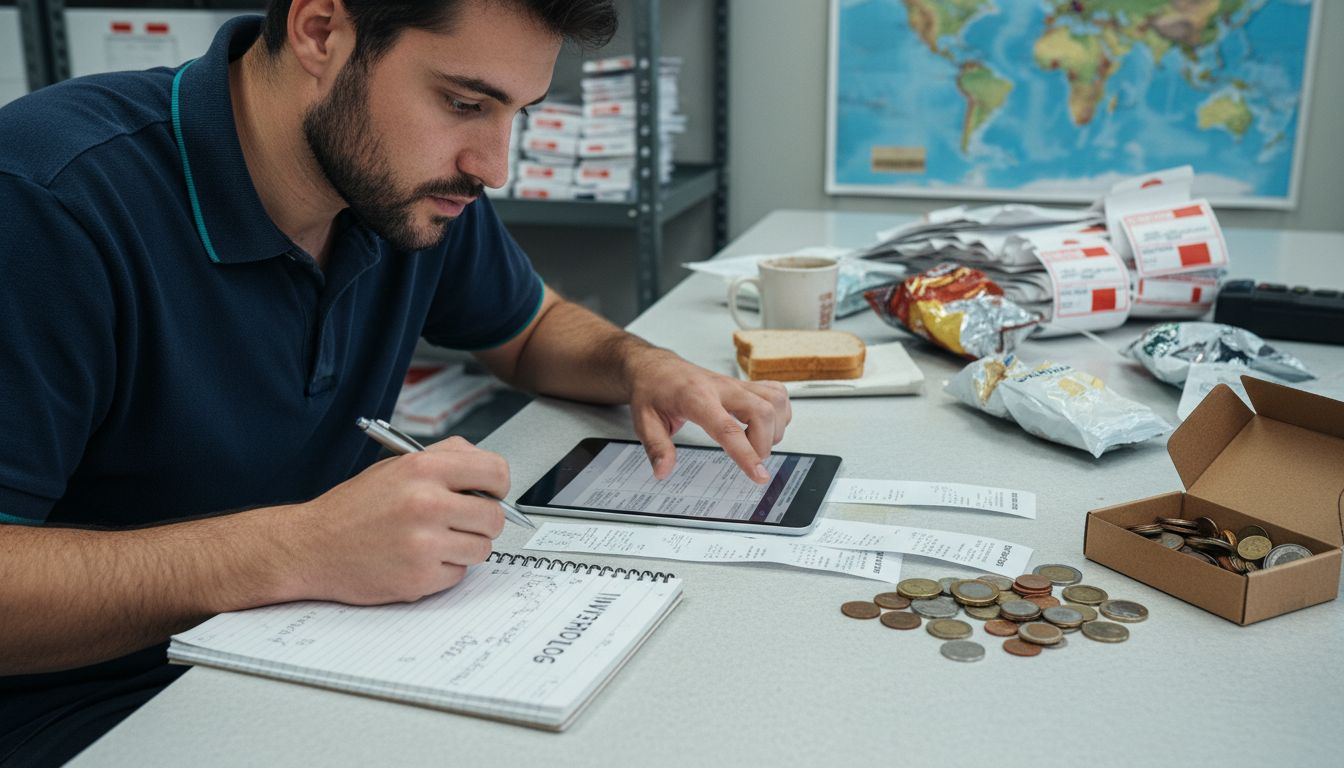 Coordinator verifying international transaction paperwork