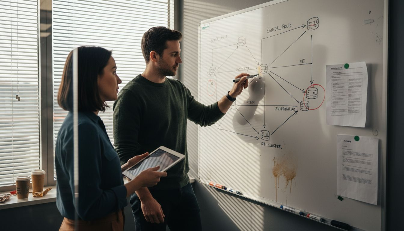 Cyber analysts review cyberattack strategy in meeting room