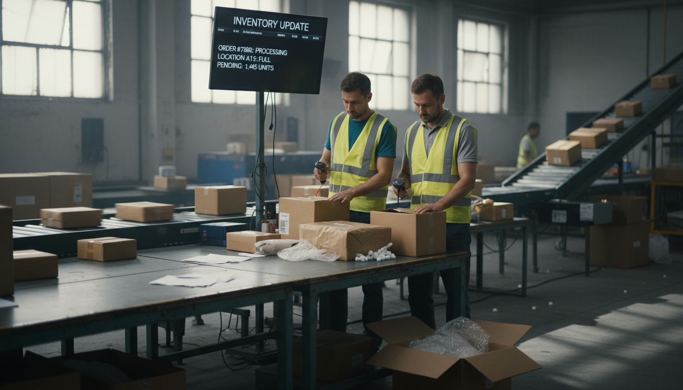 Warehouse workers using automation technology