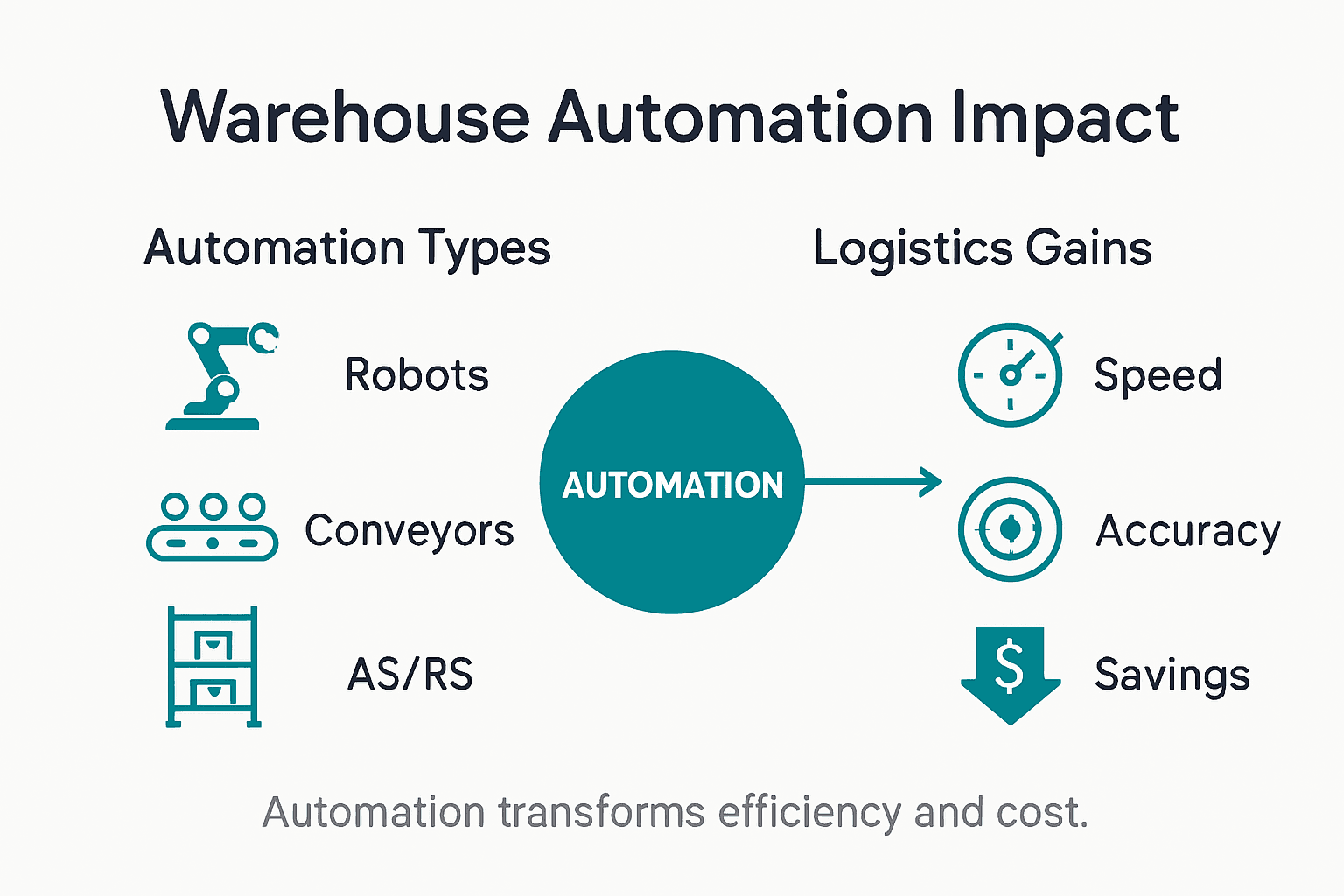 Infographic showing automation types and logistics gains