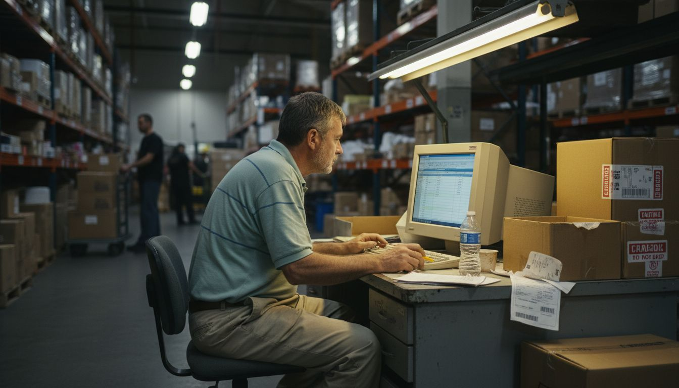 Warehouse supervisor checking inventory lists