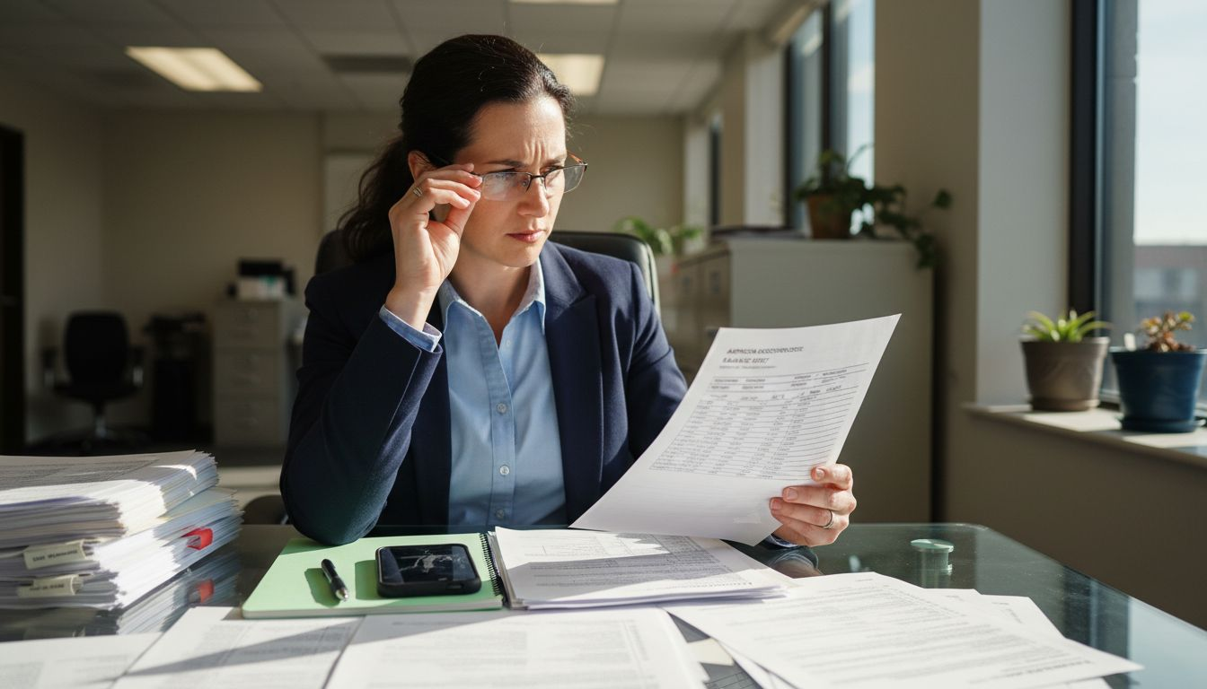 Accountant reviews financial documents before sale