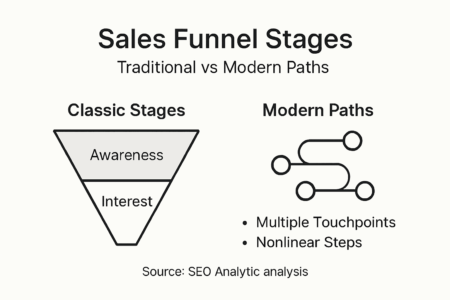 Infographic comparing classic and modern sales funnel steps