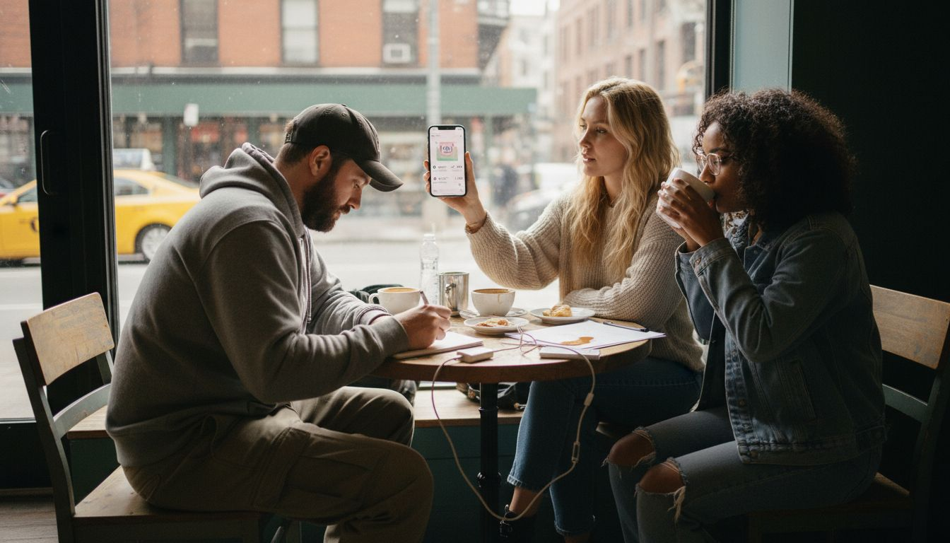 Influencers planning campaign in café