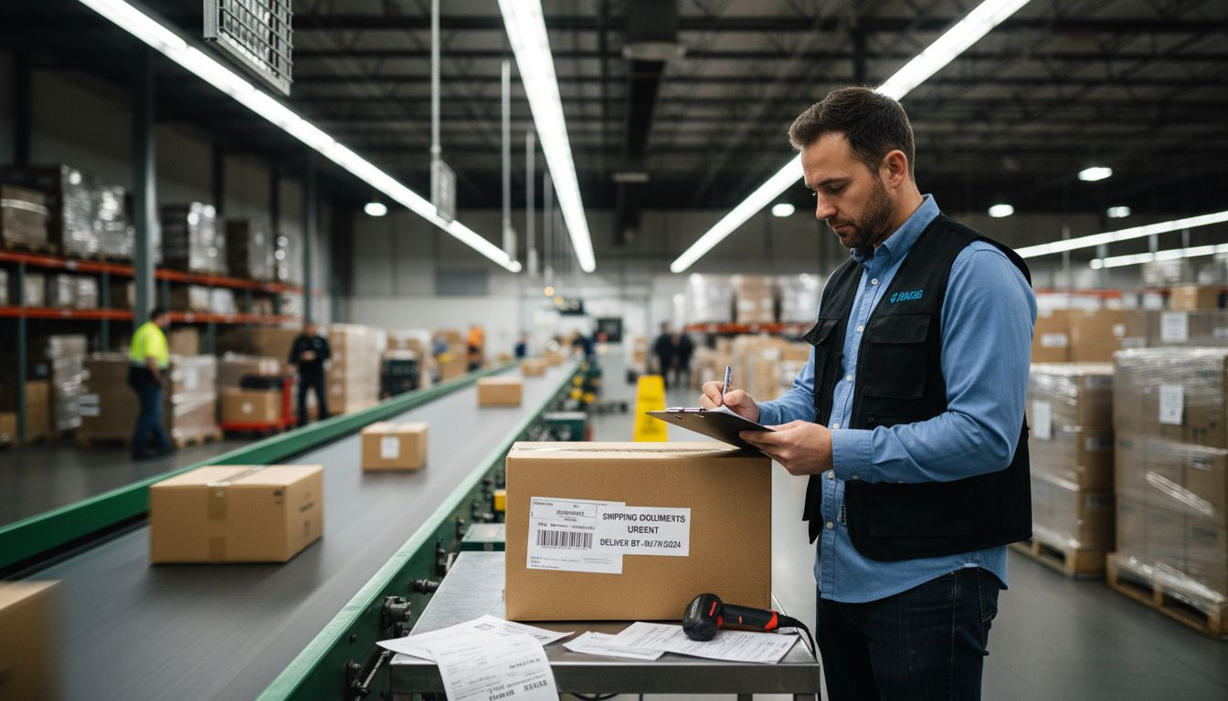 Warehouse manager signing trade compliance forms